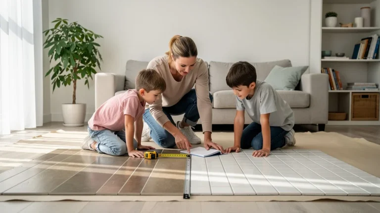 Test carrelage 60x120 vs 60x60 avec enfants pour comparer la perception d'espace