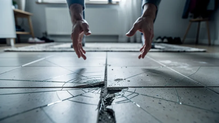 Carrelage acheté en soldes fissuré après un hiver, sol intérieur endommagé