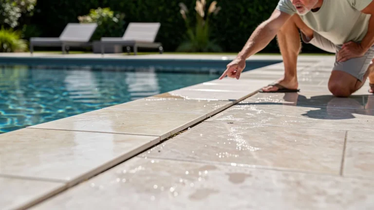 Carreaux non antidérapants au bord d’une piscine, rénovation ratée et coût de 600 € à refaire