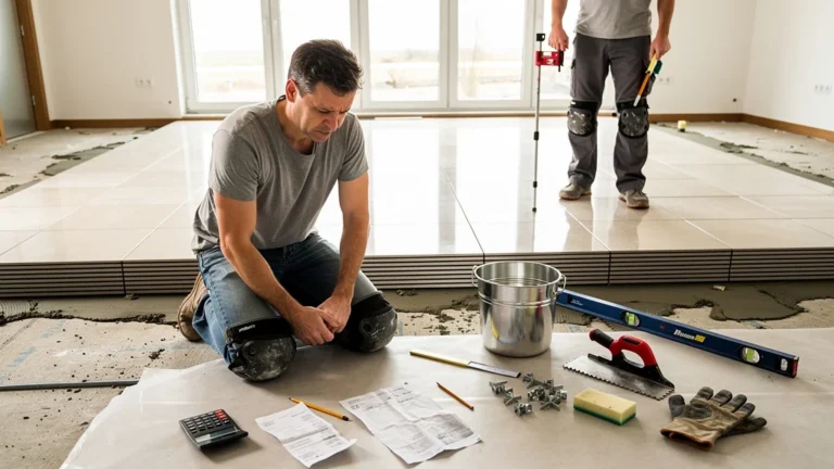 Carrelage 20 m² : comparaison entre pose en DIY et artisan avec calculatrice et outils de chantier