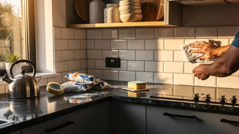 Cuisine moderne avec crédence en carrelage métro blanc posé, transformation réussie malgré les difficultés