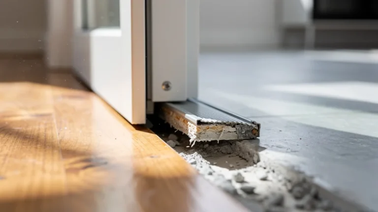 Seuil de porte manquant créant une marche disgracieuse entre deux sols différents dans une maison moderne