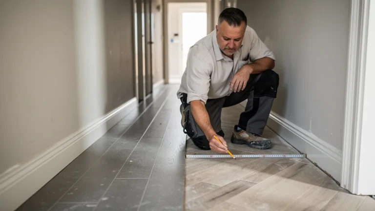 Comparaison pose droite et pose en diagonale dans un couloir étroit après deux chantiers
