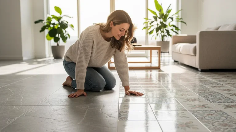 Comparaison en intérieur entre sol en grès cérame et carrelage en faïence avec ambiance moderne et lumineuse