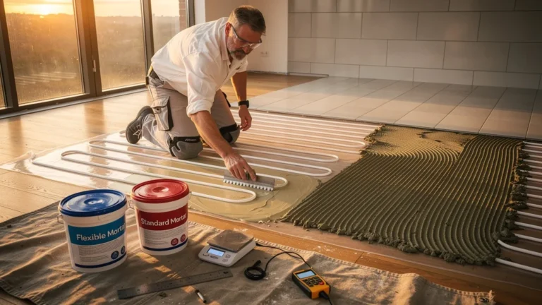 Test comparatif mortier-colle flexible et standard sur plancher chauffant en rénovation maison