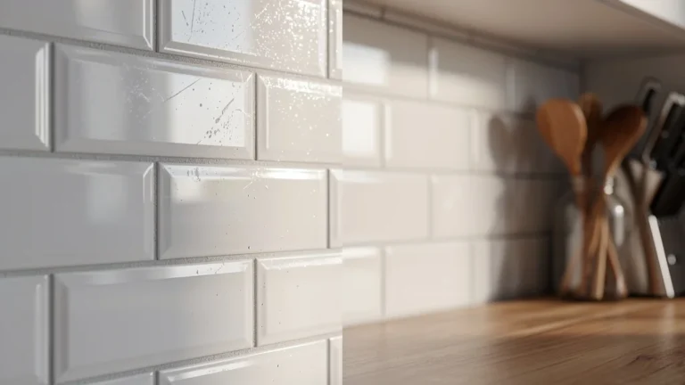 Carreau métro brillant et mat en crédence de cuisine salie par usage quotidien