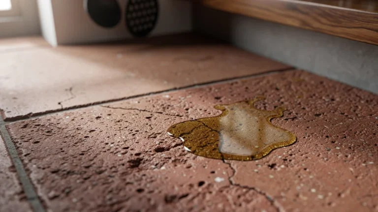 Terracotta sans hydrofuge absorbant une tache de gras sur une surface poreuse visible en gros plan